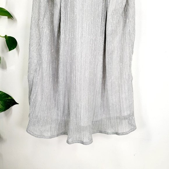 WORTHINGTON Silver Sparkle Halter Top LARGE Tie Neck Holiday Glitter Sleeveless - Picture 7 of 10